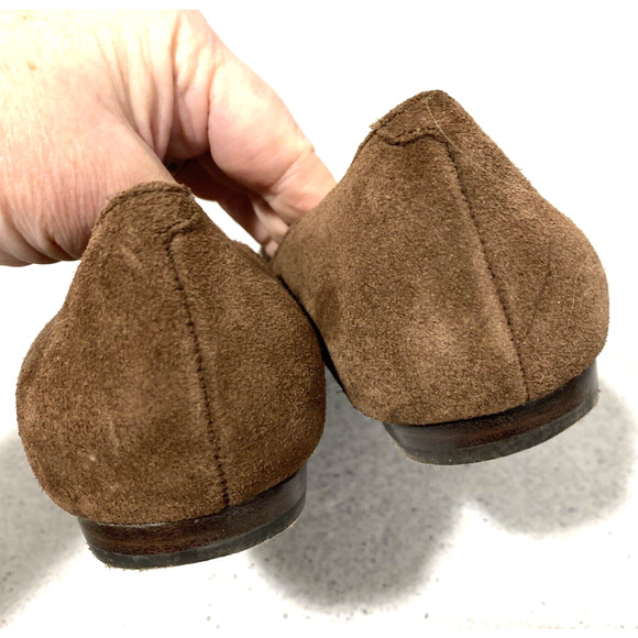Bandolino brown suede leather flats slip on shoes US 7.5M faux patent buckle - Picture 6 of 11